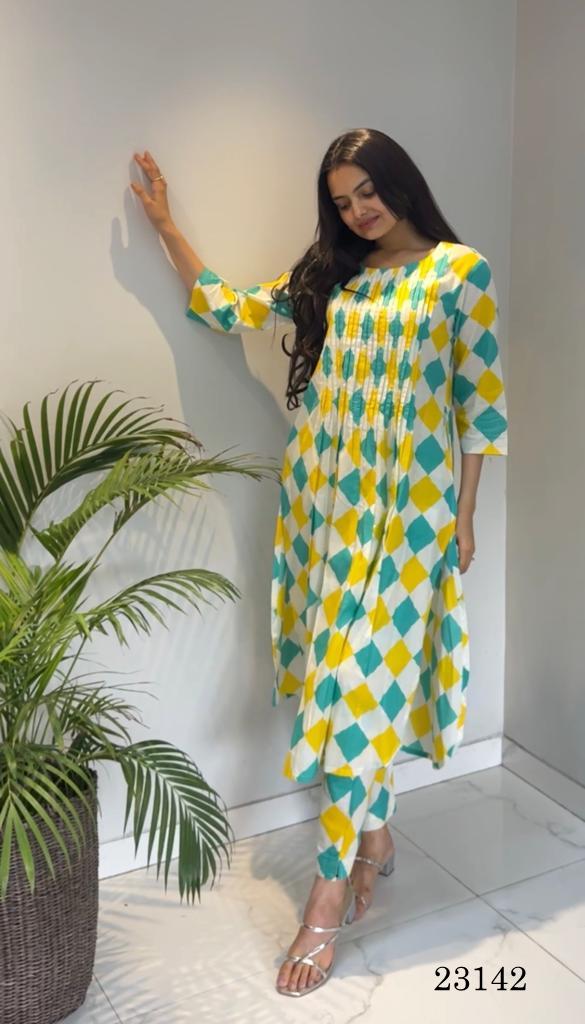 23142 Cambric Cotton Printed Kurti With Bottom Catalog